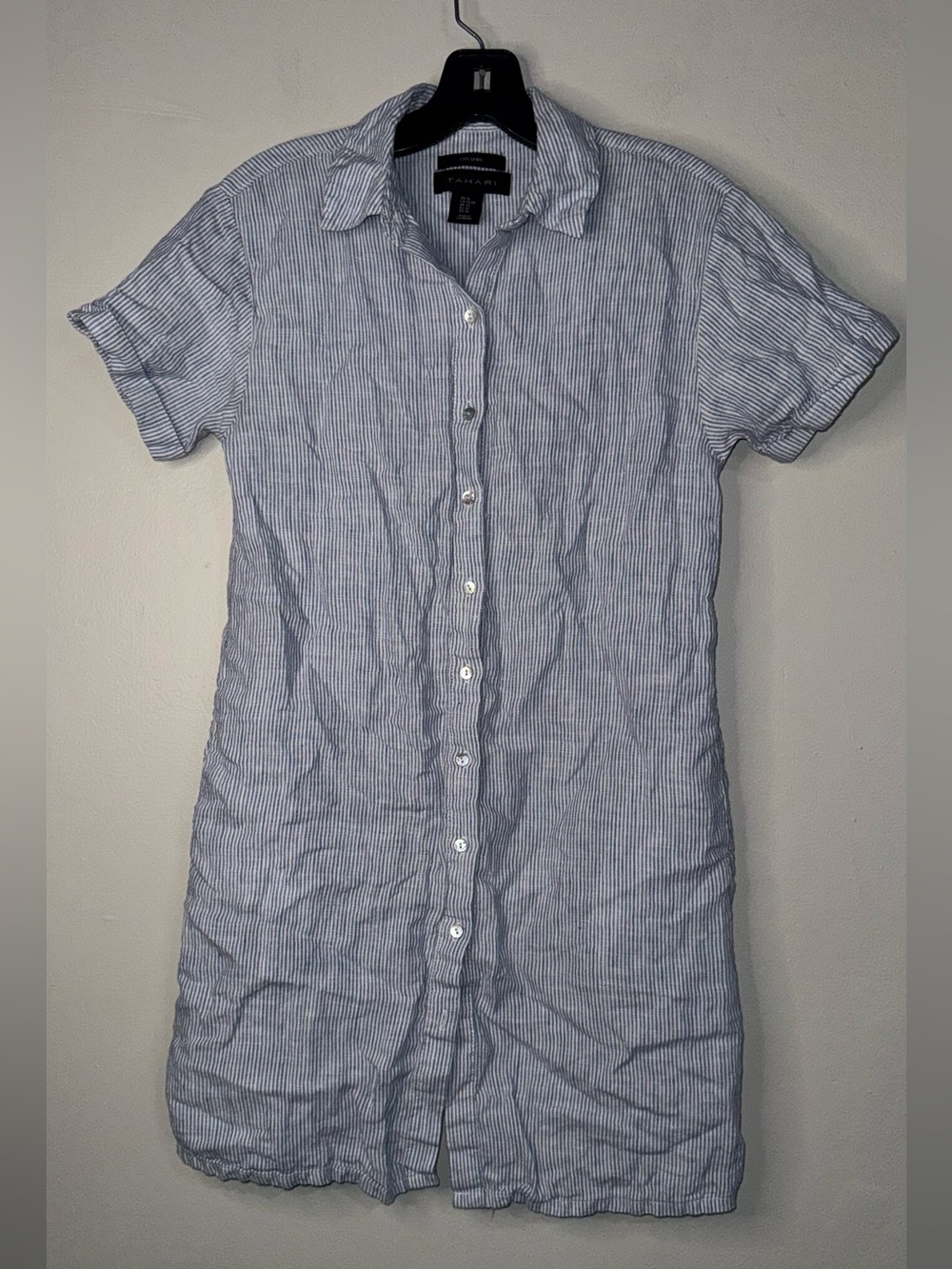 Tahari Blue & White Striped Short-Sleeve Button-Down Shirt Dress